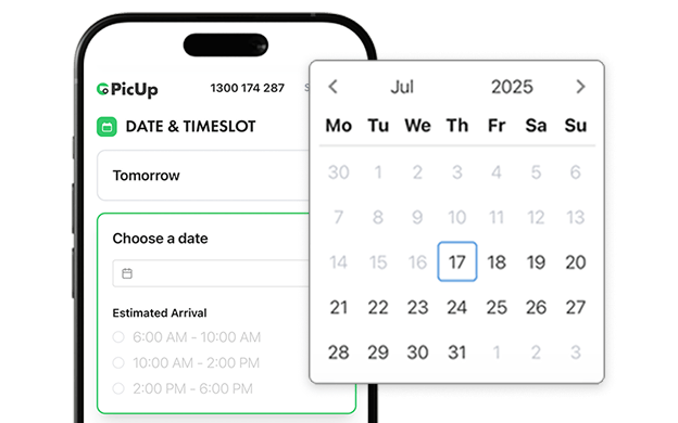 Calendar interface for booking moves on your schedule
